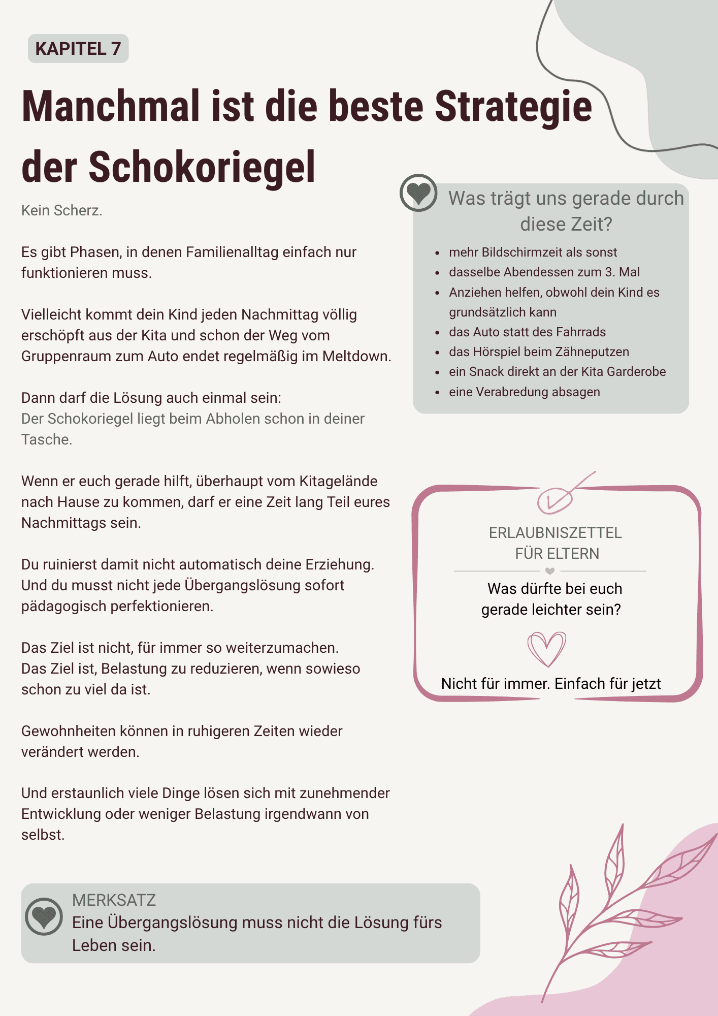 Innenseite des ADHS-Guides: Kapitel 7 „Manchmal ist die beste Strategie der Schokoriegel“